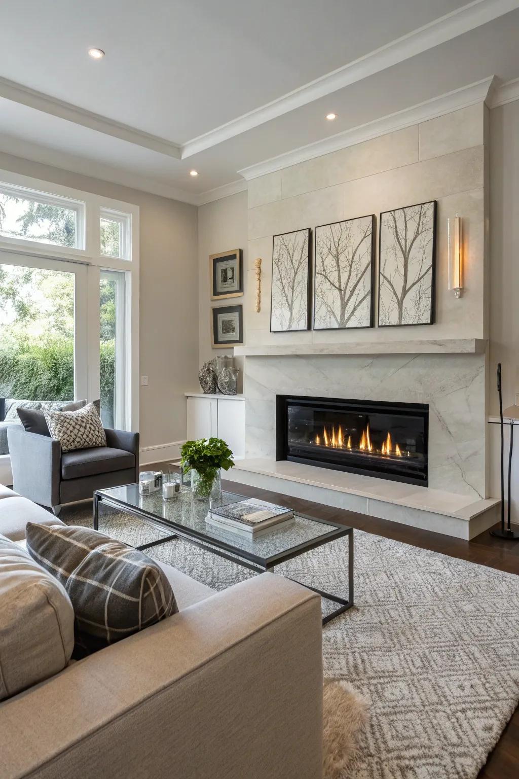 Clean lines offer a sleek, modern fireplace aesthetic.