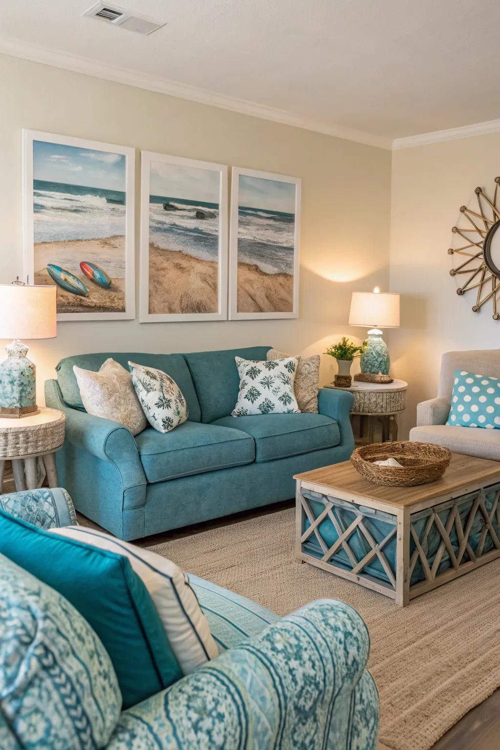 Seaside elements contribute a burst of coastal allure.