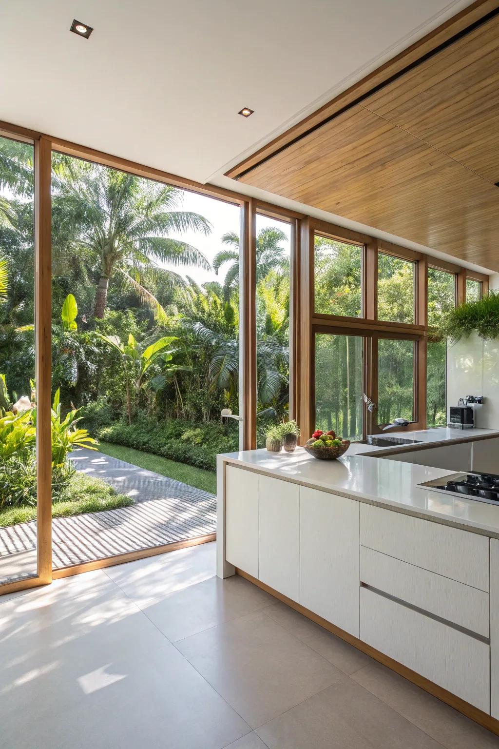 A kitchen brimming with sunlight, showcasing an effortless connection to the outdoors.