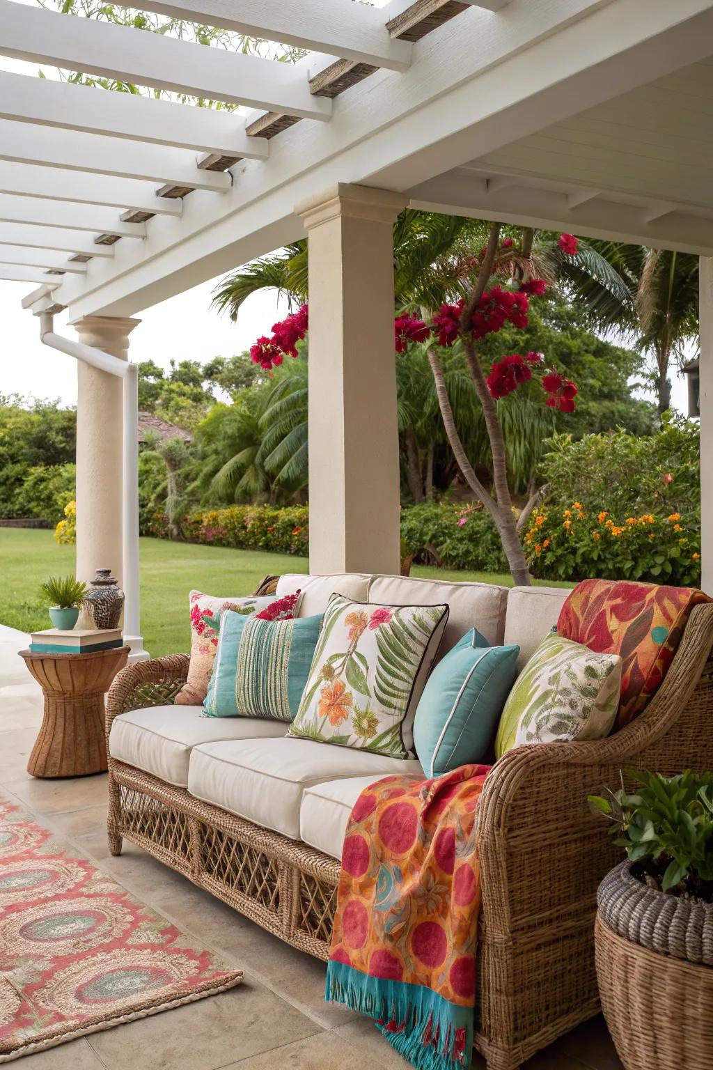 Personalize your lanai using an array of vibrant decorative fabrics.