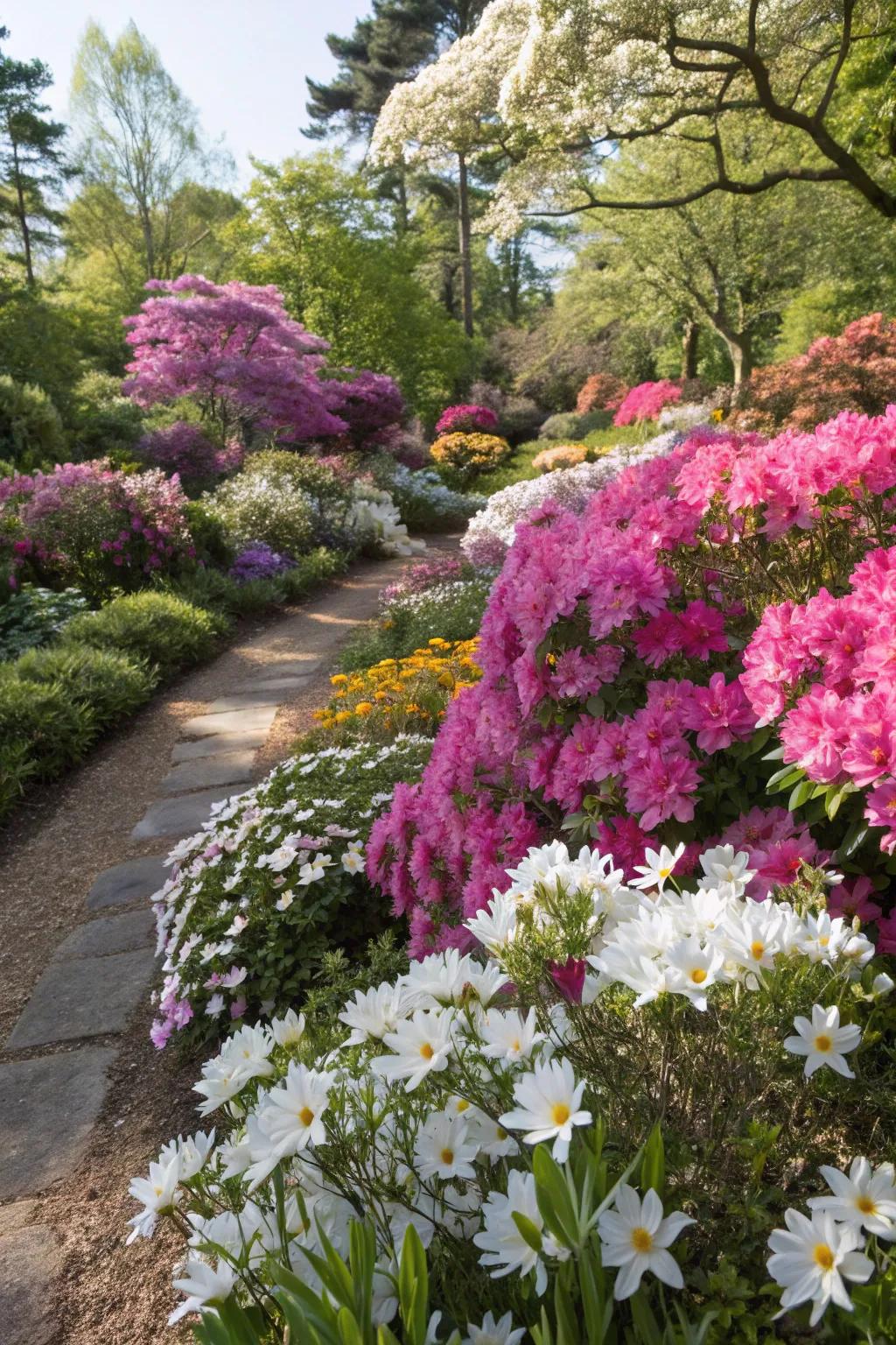 Unleash a whirlwind of colors with an assortment of azalea varieties.