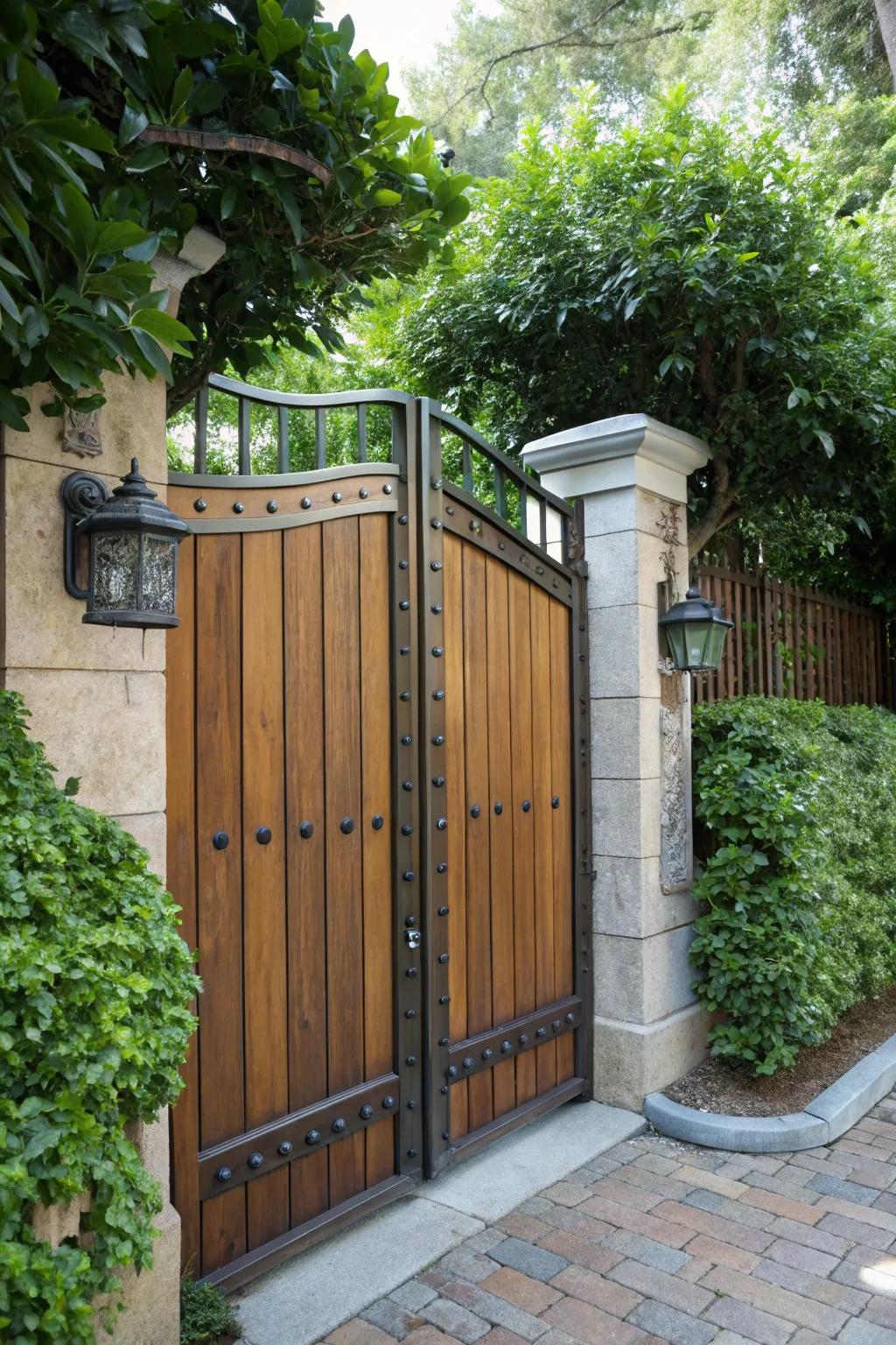The convergence of timber and metal yields a gate that is both fashionable and built to last.