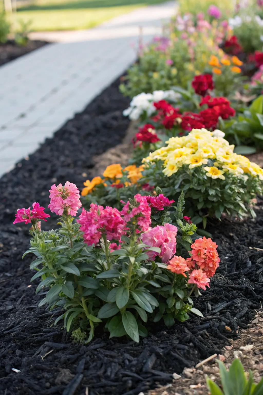 Highlight your flowers with the bold backdrop of ebony ground cover.
