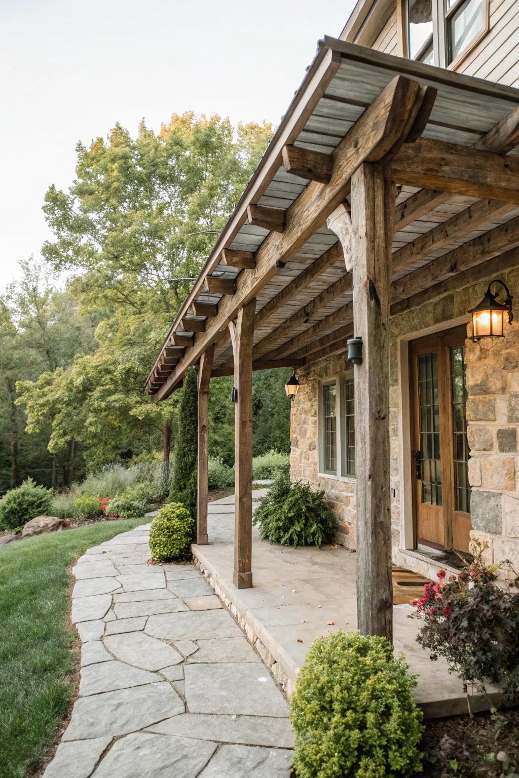 Earthy timber structures infuse a hint of nature into your veranda.