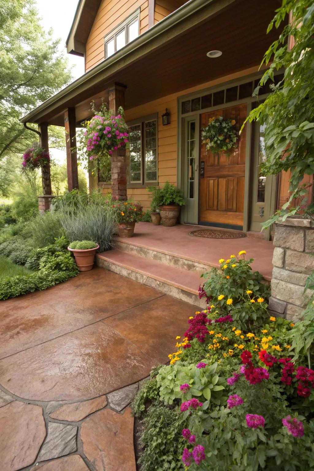Colored concrete introduces warmth and vibrancy.
