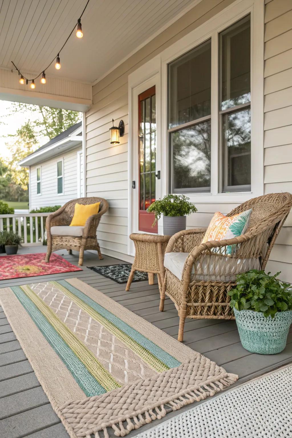 Layered rugs create an inviting, richly textured aesthetic.
