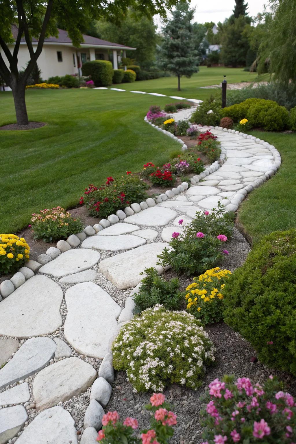 A pure rock walkway enhances elegance and accessibility in a garden space.