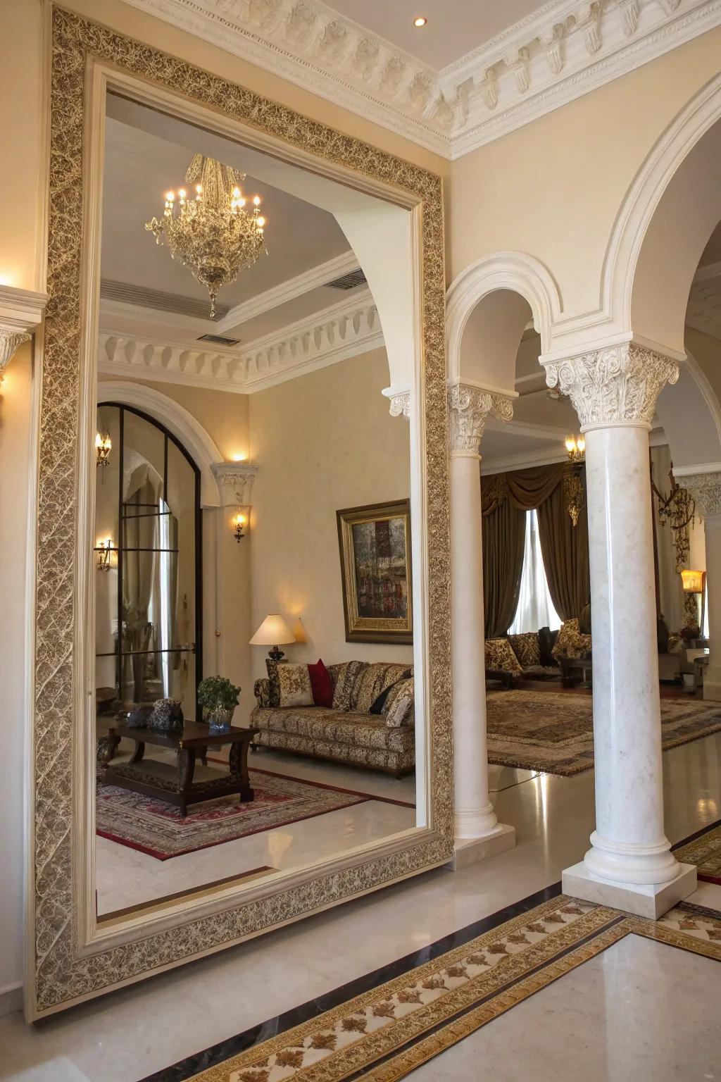 Strategically use mirrors to highlight the architectural features of your home.