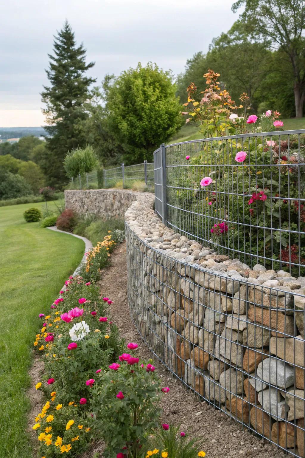 Curves introduce a distinctive charm to your gabion fence.