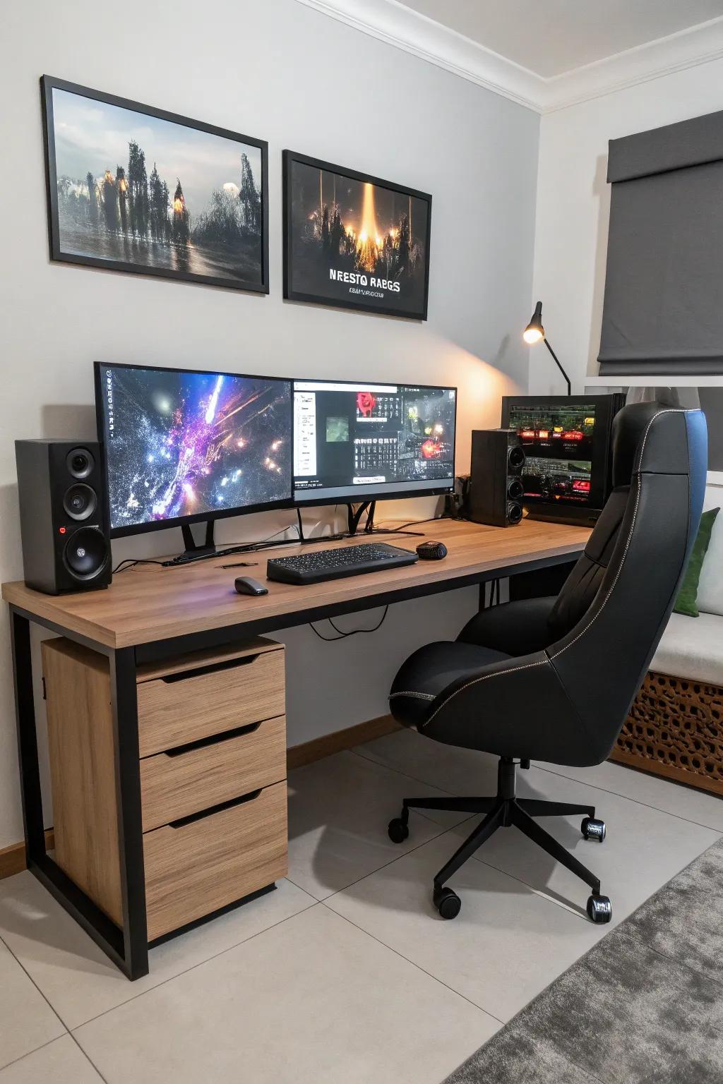 Multiple displays deliver an extensive gaming panorama.