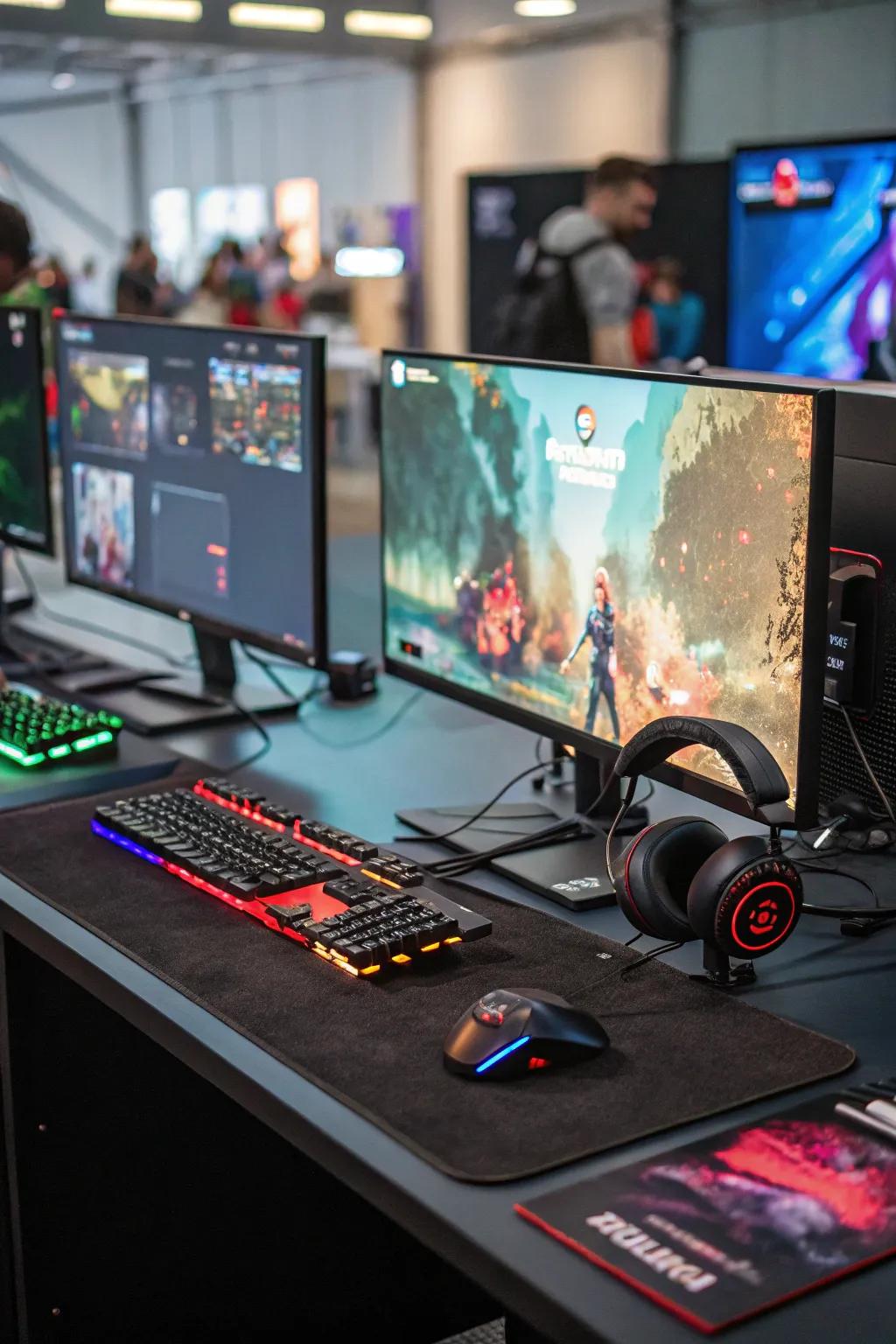 Multiple displays enhance the gaming experience with a broad, panoramic view.