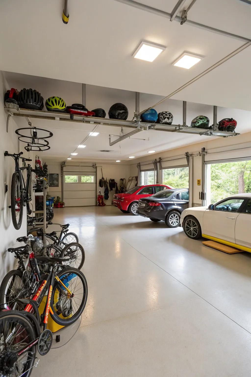 An expansive garage providing room for vehicles and all of your adventure equipment.