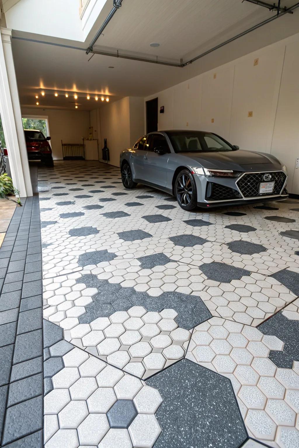 Embrace contemporary beauty through geometric floor squares.