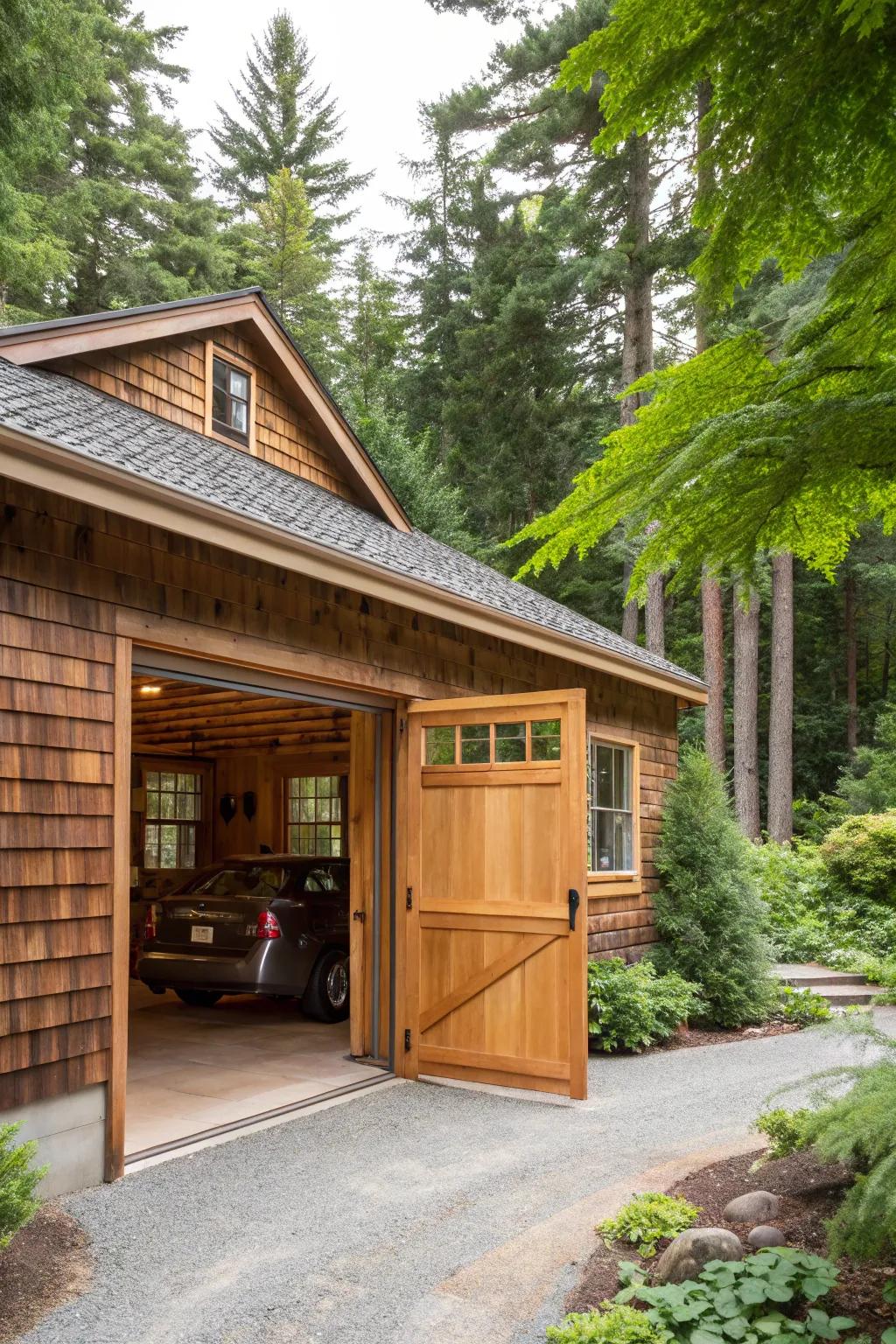 Enchanting timber garage trim radiating warmth and character.
