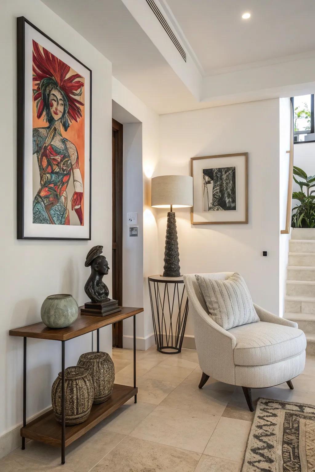 A striking piece of art can serve as a captivating centerpiece in any setting.