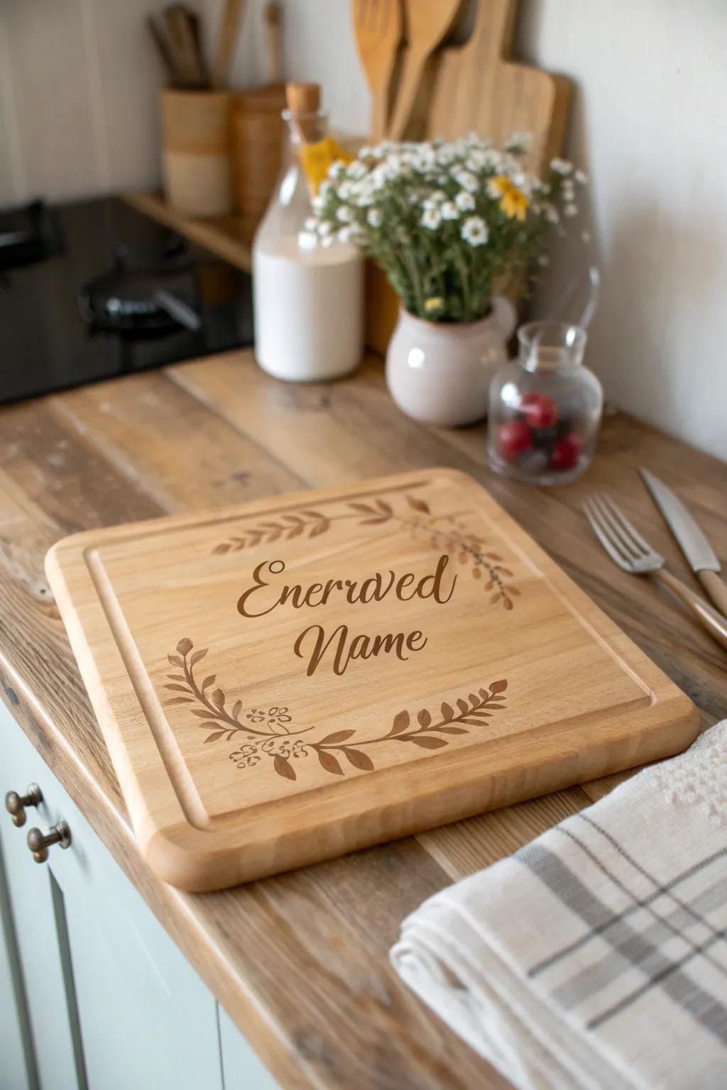 A splendidly etched cutting surface enhancing a tailored sensation to food preparation.