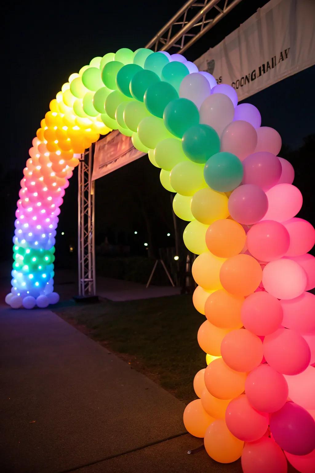 Forge an arresting centerpiece through a luminous balloon arch.