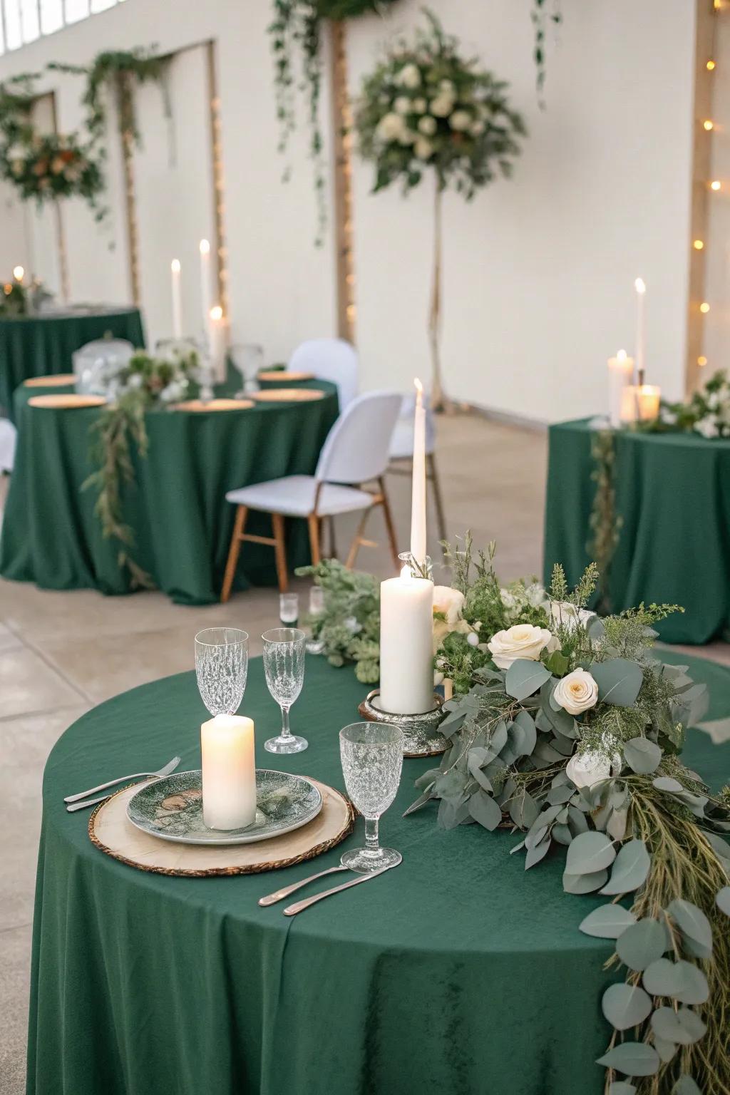 Refined table settings featuring verdant touches and abundant natural elements.