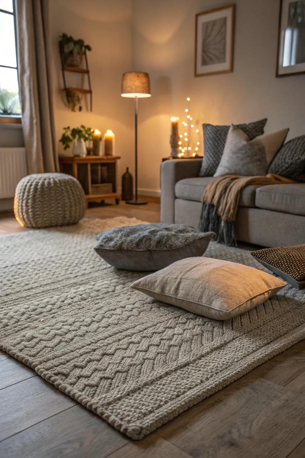Composition enhances the elegance of grey flooring.