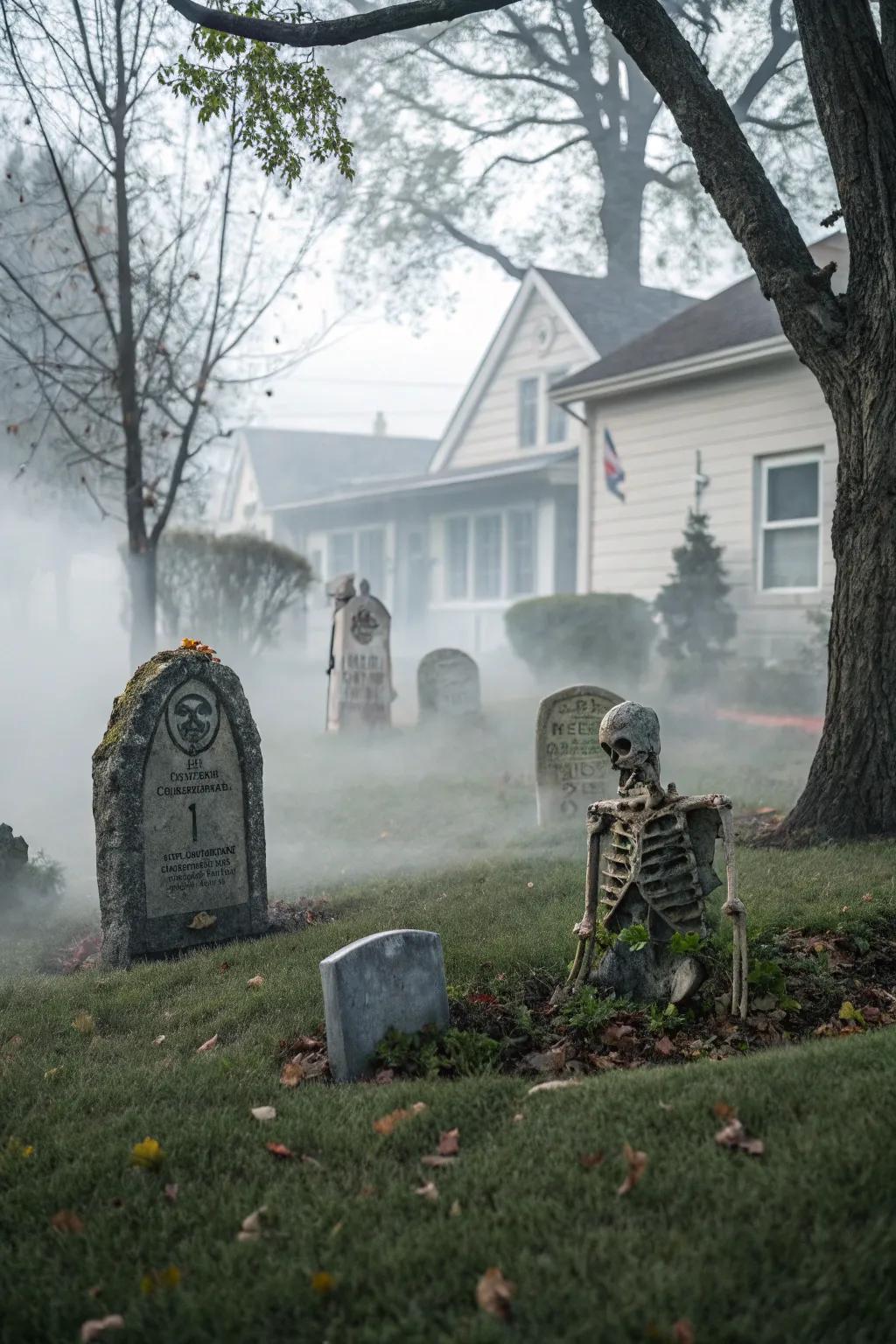 An unsettling graveyard arrangement that introduces a spine-chilling aspect to your Halloween decorations.