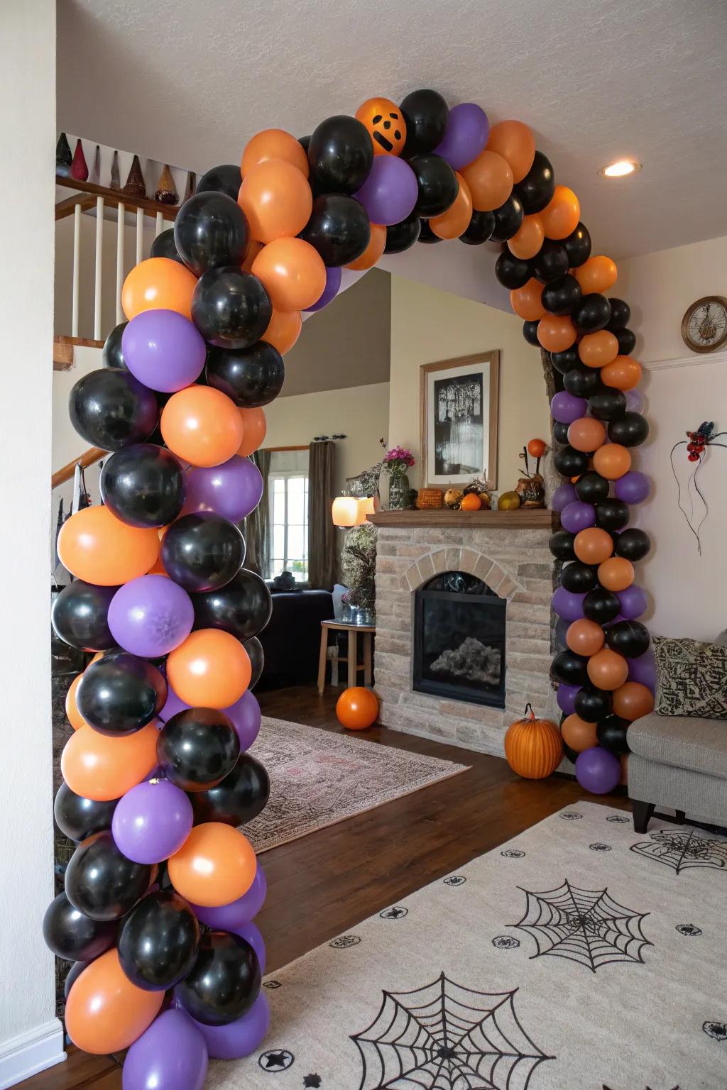 Balloon portals contribute a joyous and celebratory element.