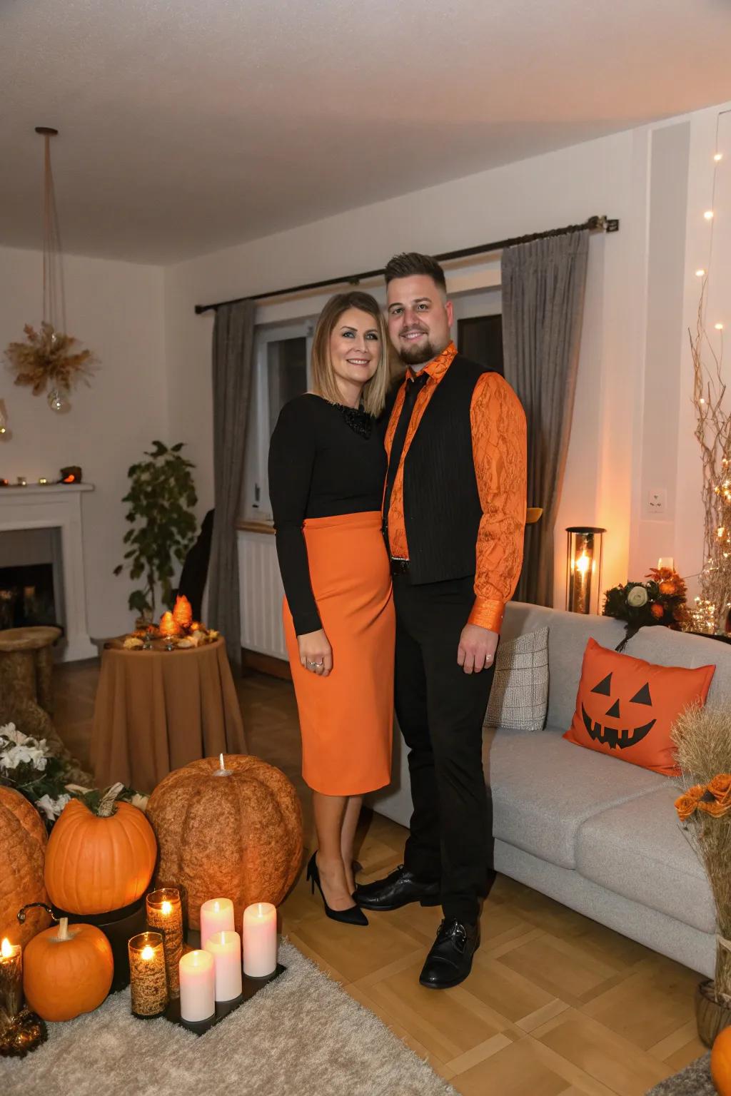 Honor Halloween hues with a sophisticated ebony and tangerine theme.