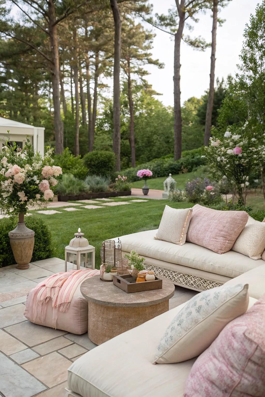 Inviting outdoor lounges introduce both comfort and sophistication to your Hamptons-inspired backyard.