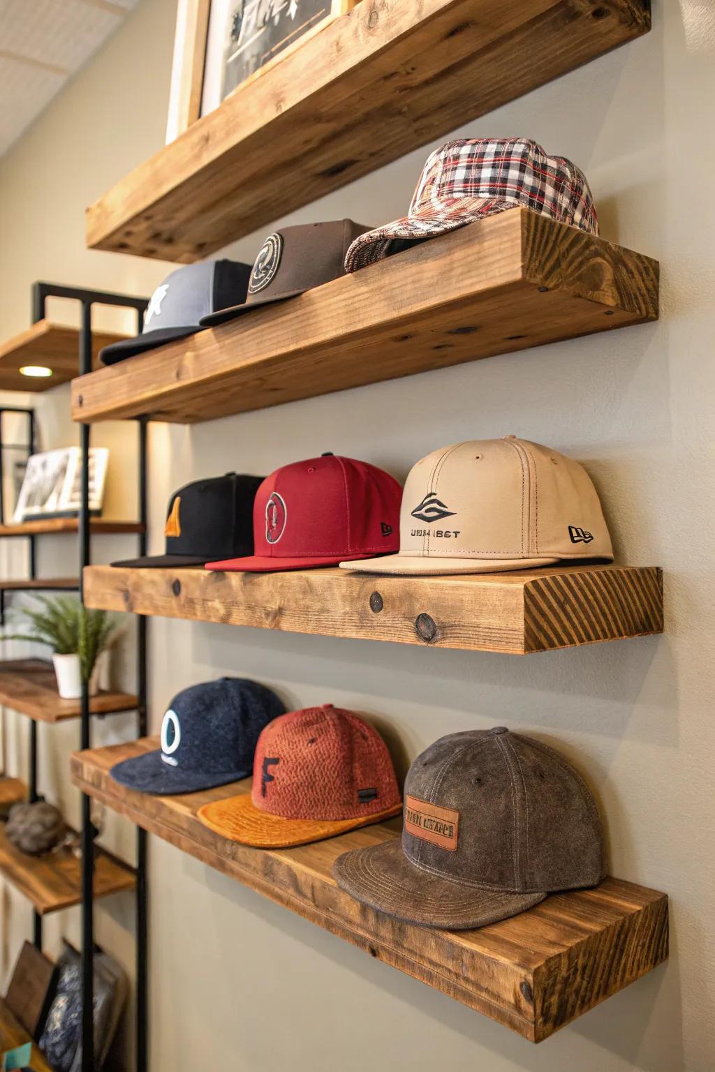Display your hats on tiers for a well-organized showcase.