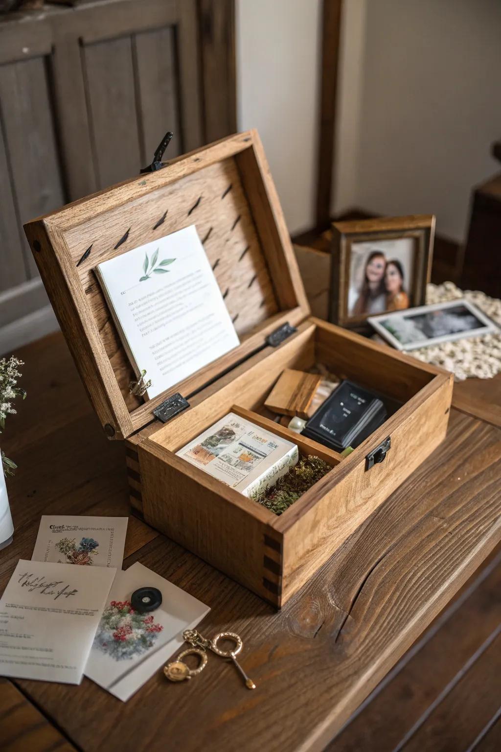 A bespoke wooden keepsake chest for safeguarding cherished wedding memories.