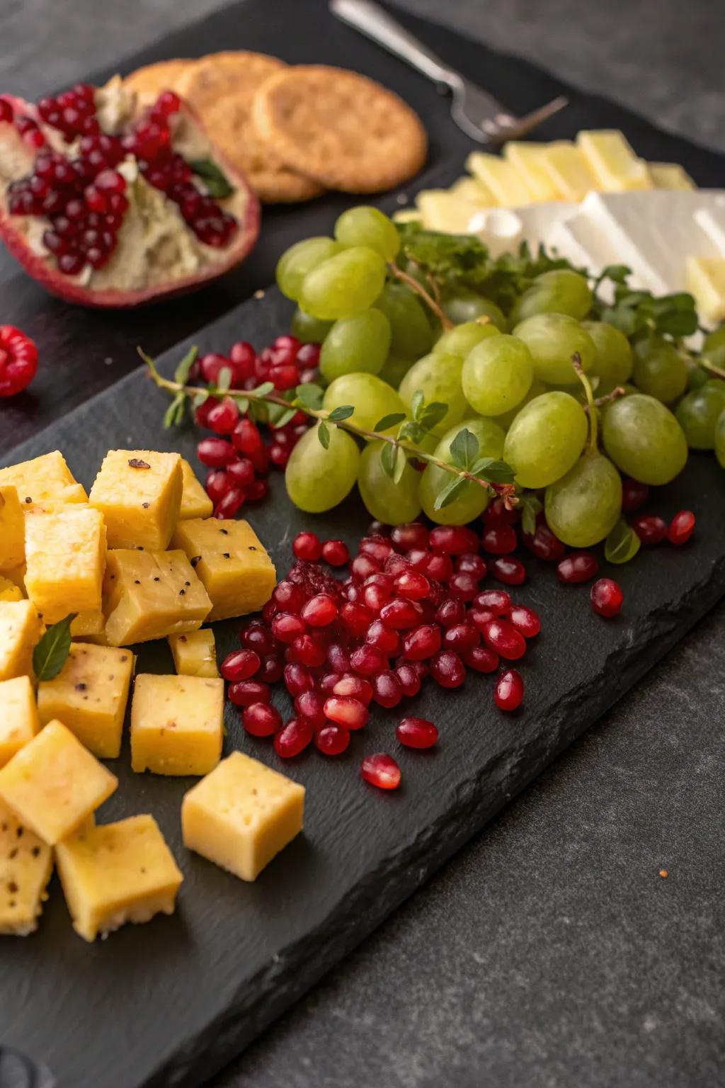 A lively, multicolored charcuterie board for the holidays.
