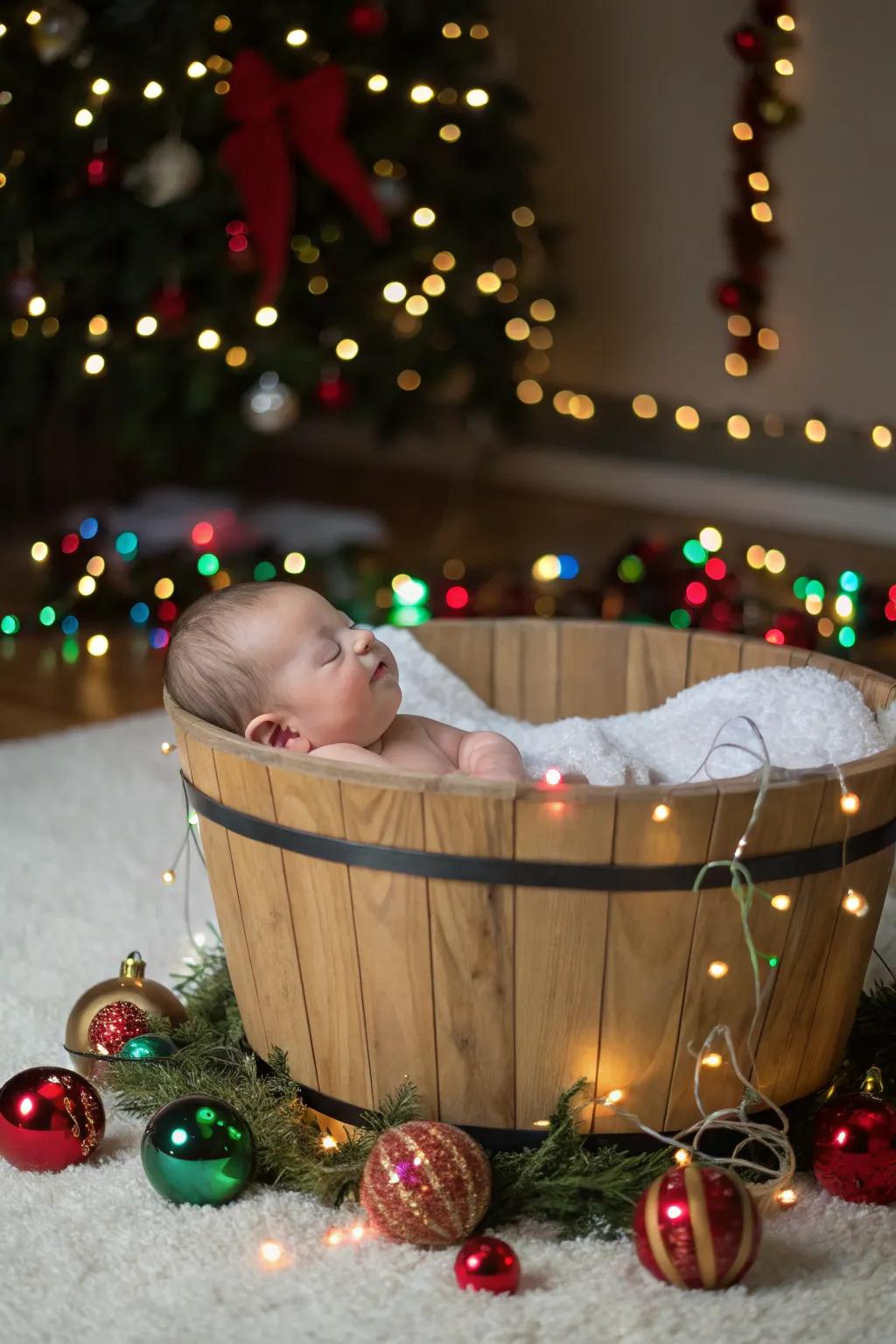 A vibrant and joyous bath scene tailored for a baby's photoshoot.