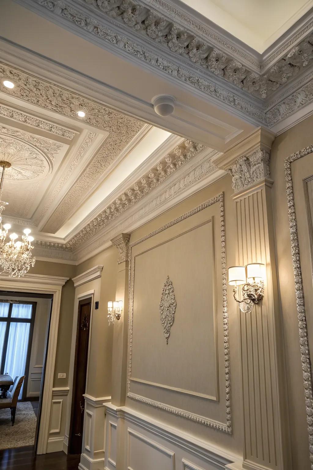 A room adorned with sophisticated decorative molding and intricate detailing.