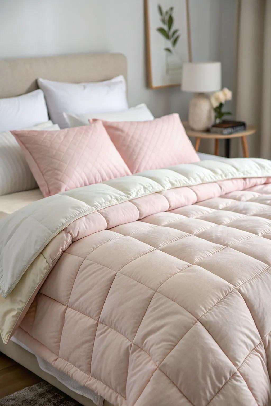 Layered bedding enhances the impression of hotel-style opulence.