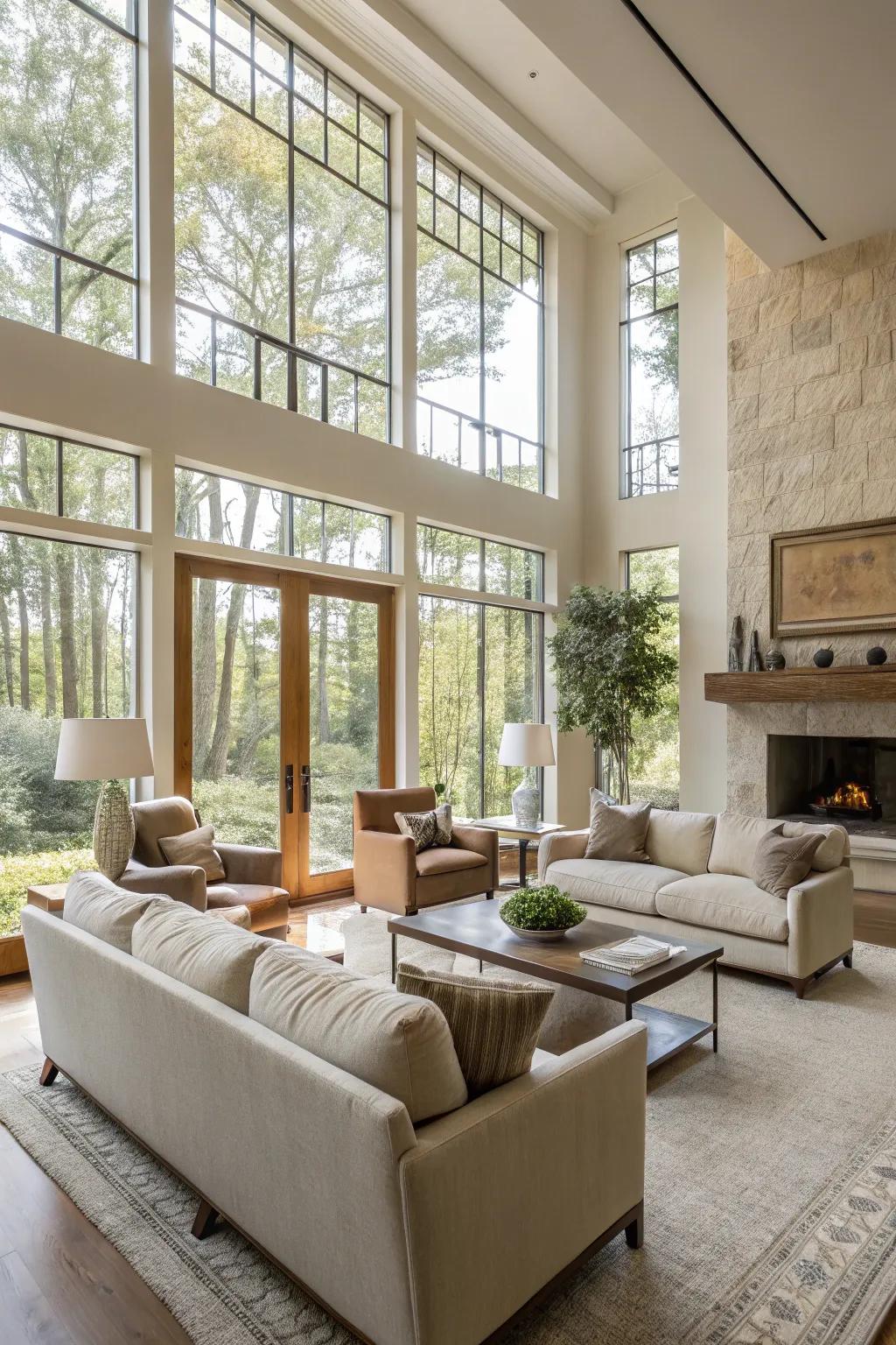 A luminous and expansive living space conducive to relaxation.