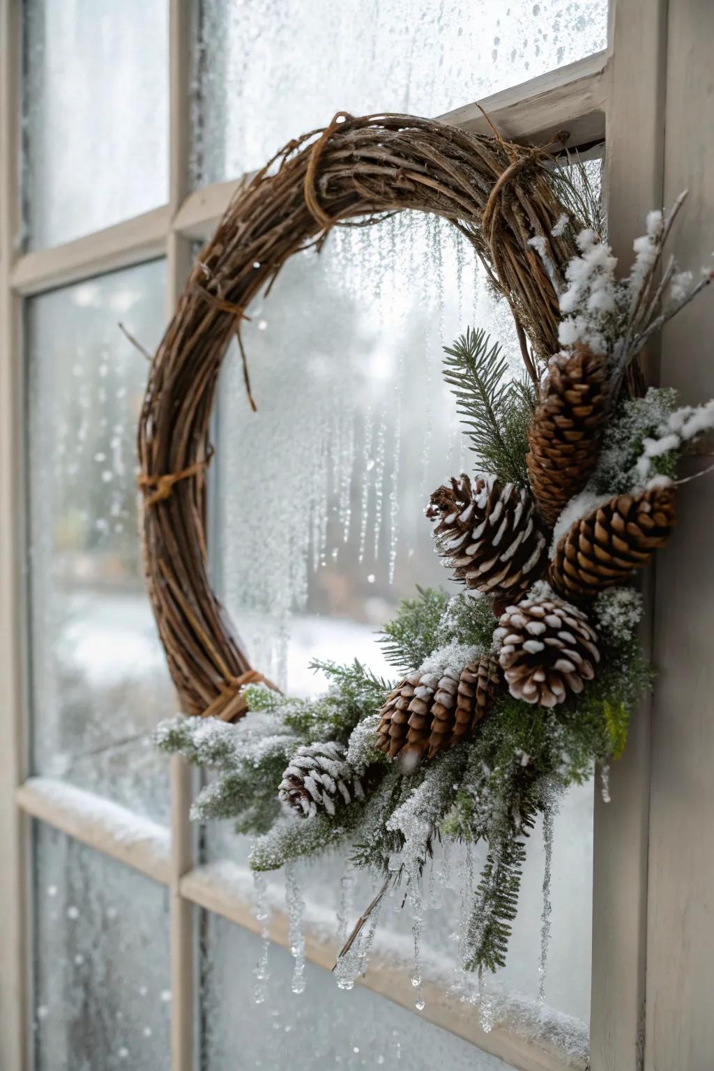A winter wreath evoking the tranquil charm of a snow-kissed landscape.
