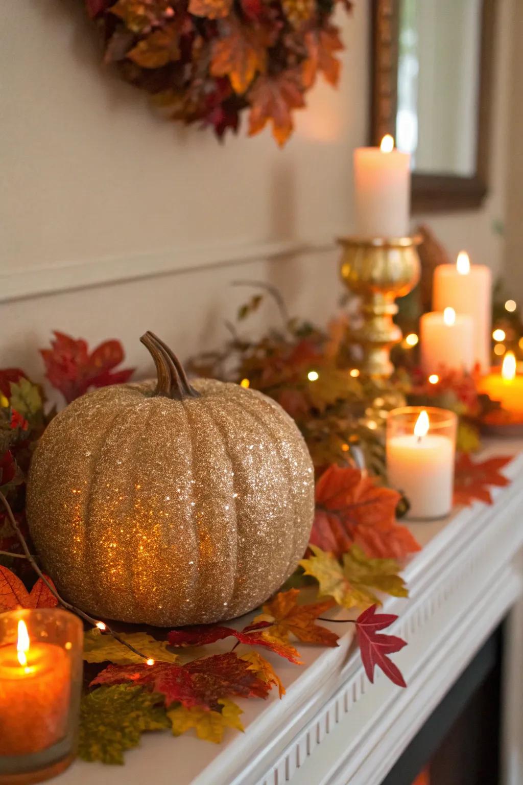 A shimmering pumpkin, adding an elegant element to your autumn decorations.