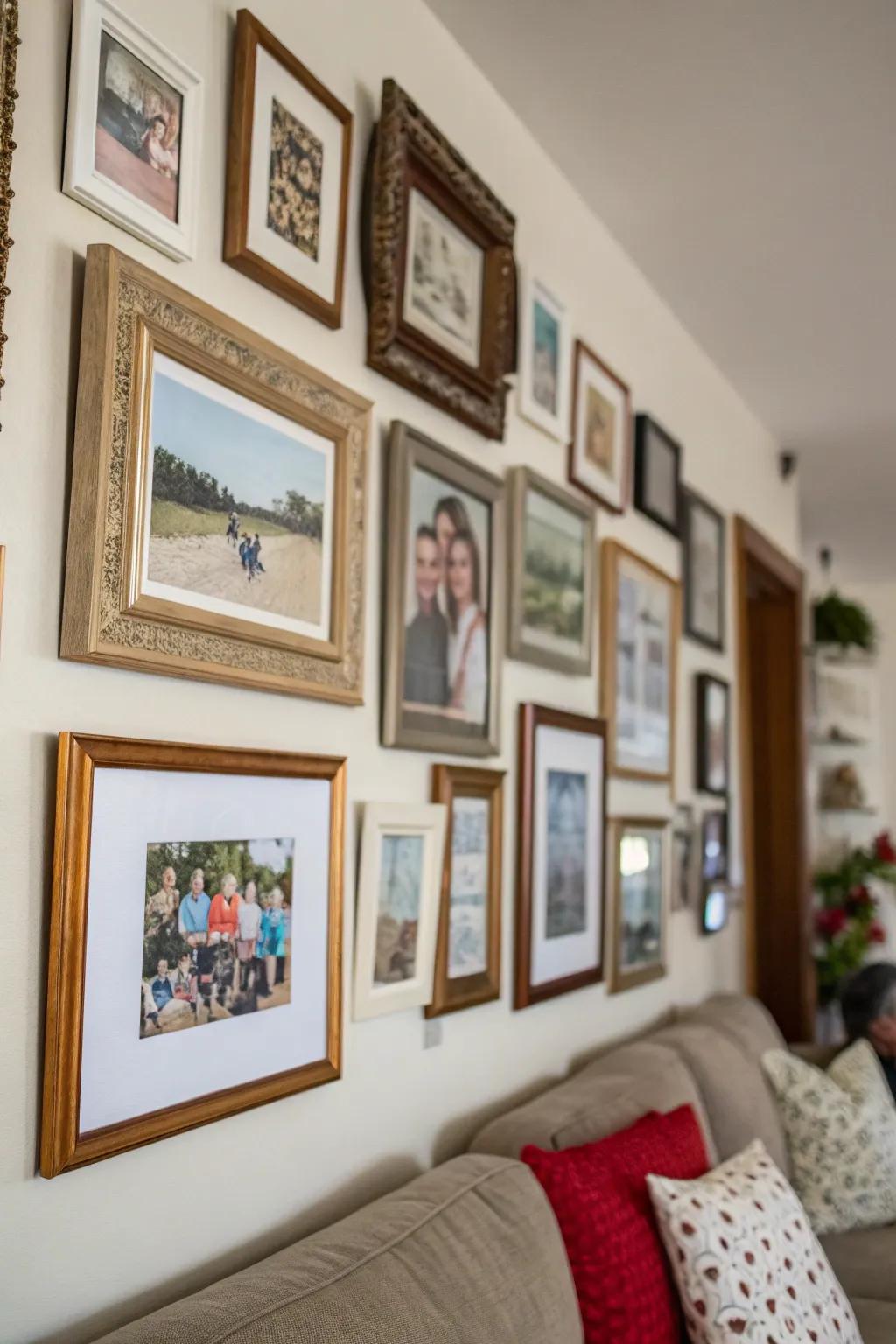 An intimately arranged gallery upon a wall introduces individuality and comfort into your abode.