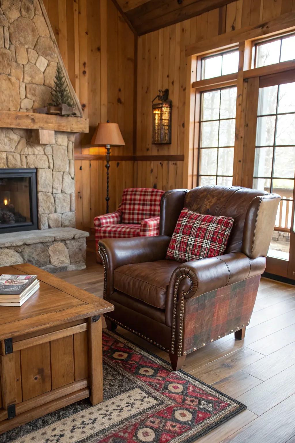 Rustic furniture selections blend comfort with timeless style.