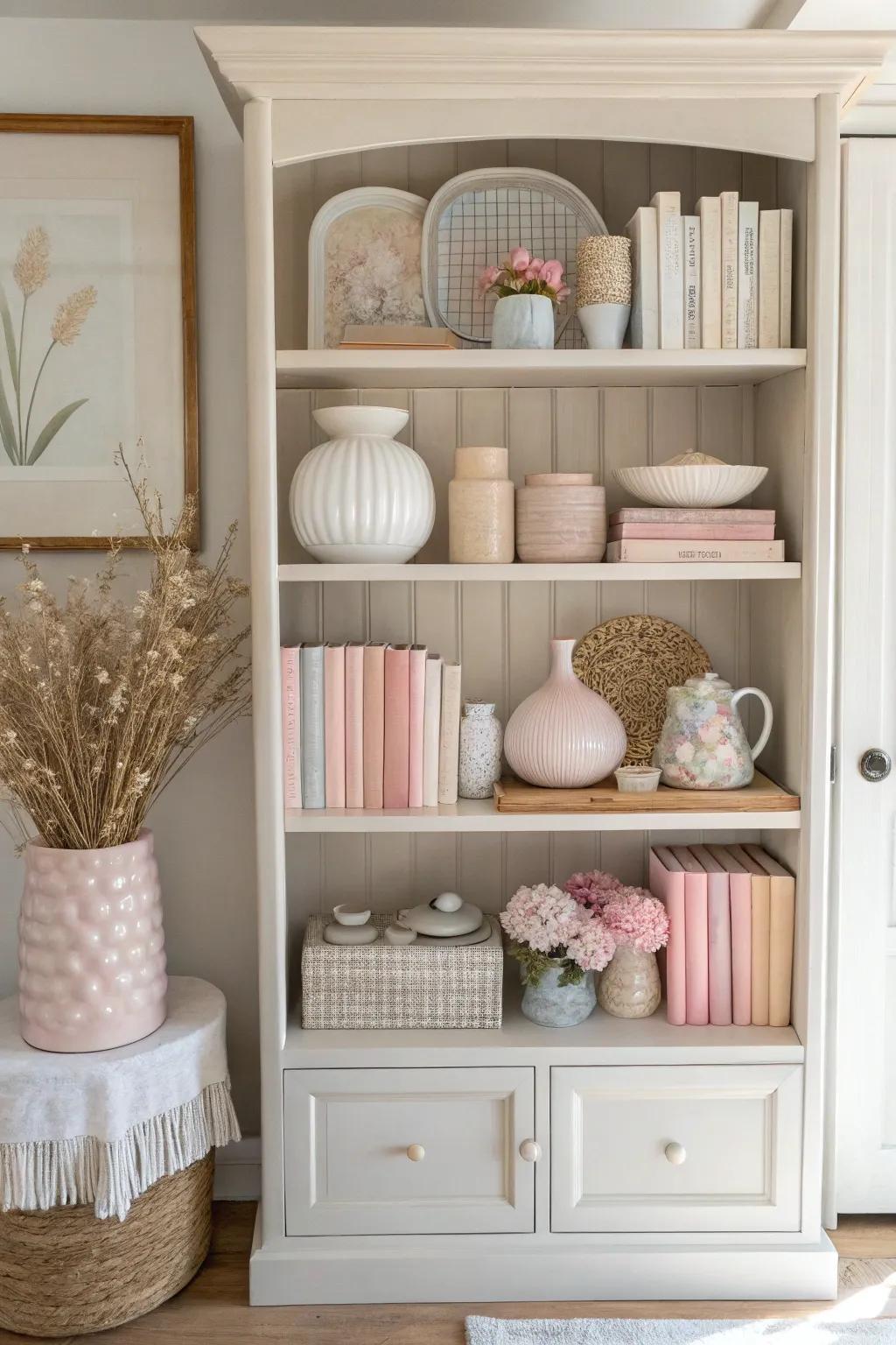 A serene hutch, beautifully decorated in calming, neutral shades.