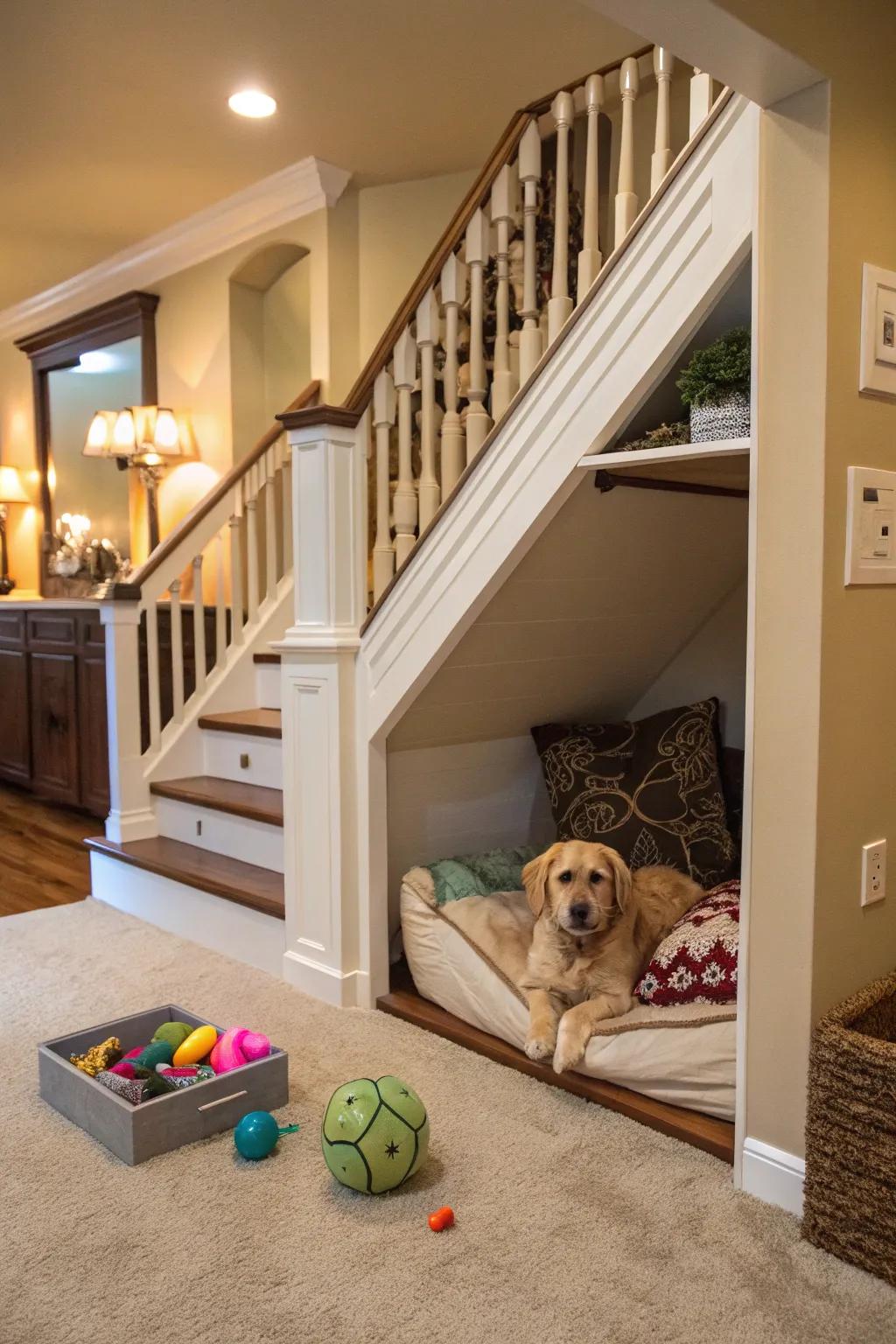 A private under-stair hideaway for your cherished pet.
