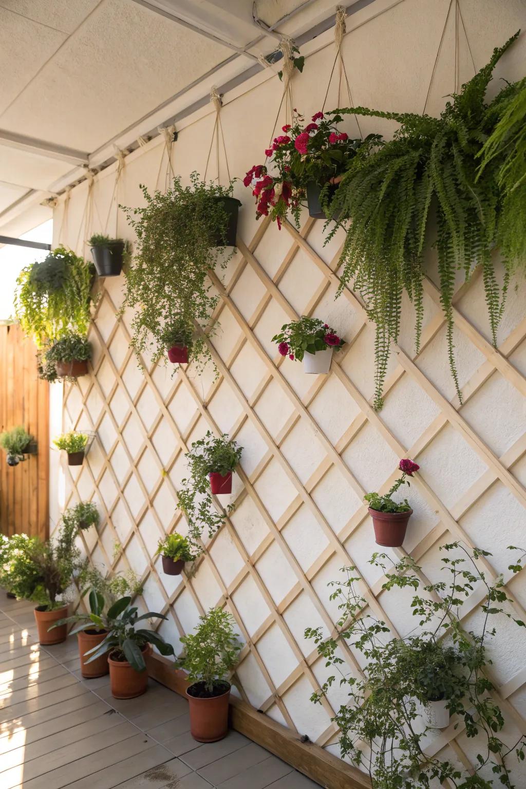 An elevated garden upon a lattice partition, ideally suited for horticulture aficionados.