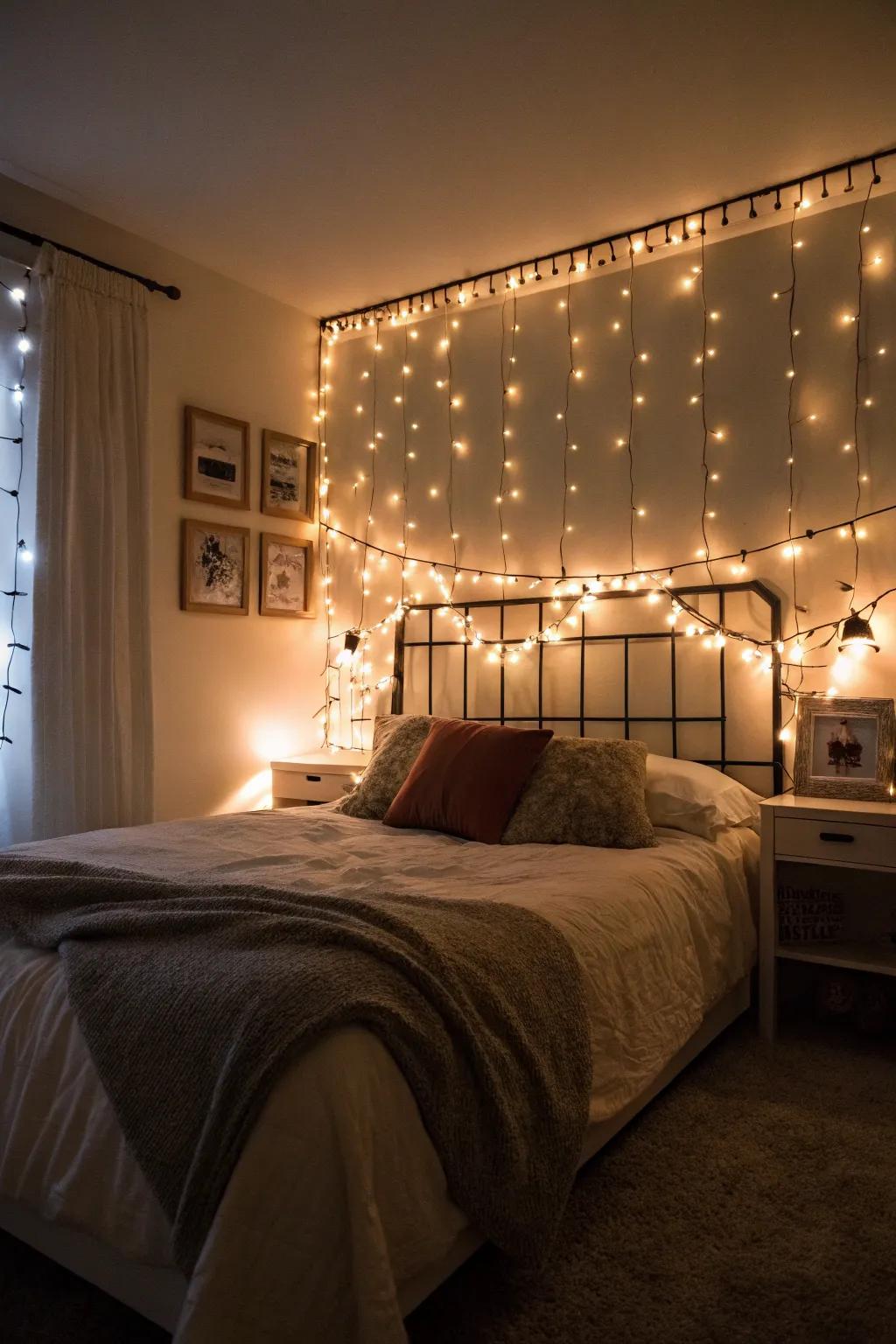 With fairy lights, craft an intimate and inviting atmosphere within your bedroom.