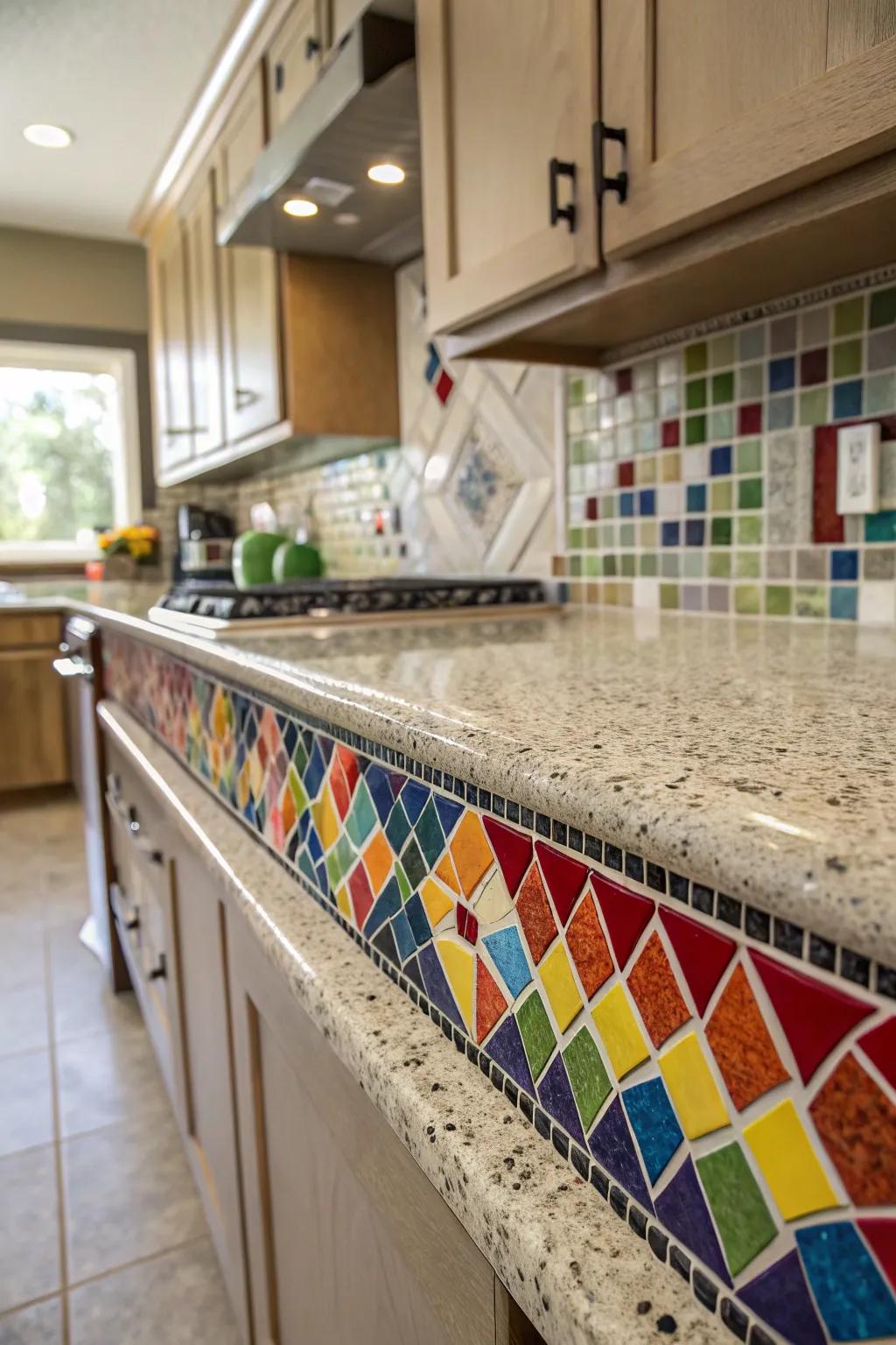 Mosaic tile borders provide a visually rich and compelling design focal point.