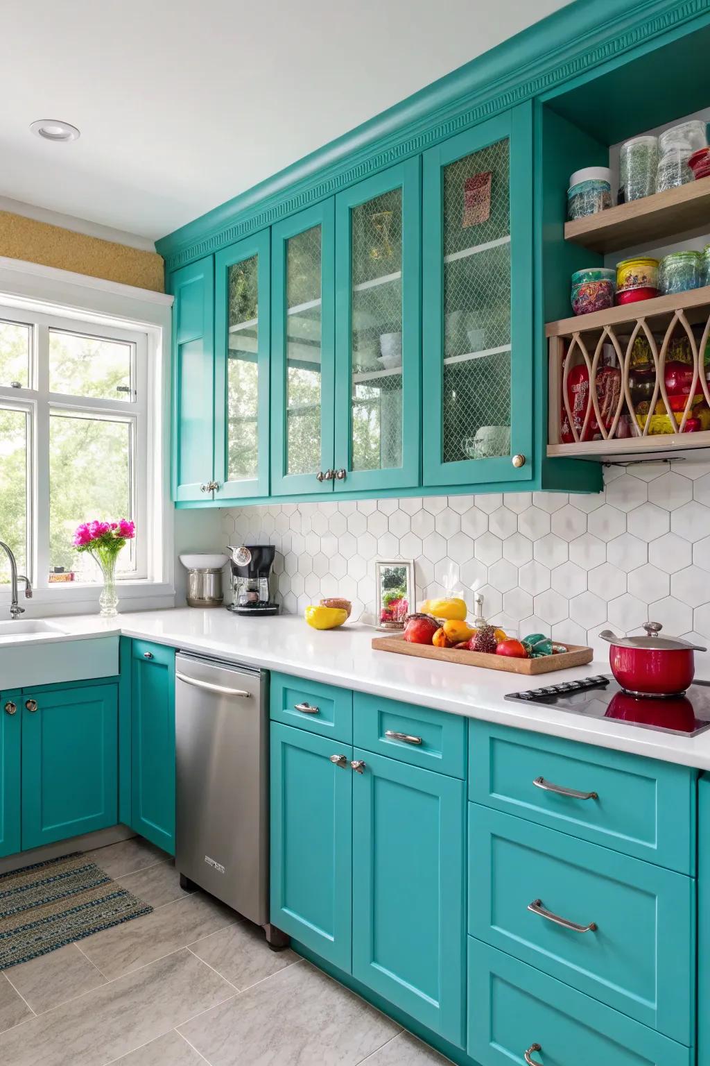 Colored surfaces present a vivid and adaptable aesthetic for your kitchen.