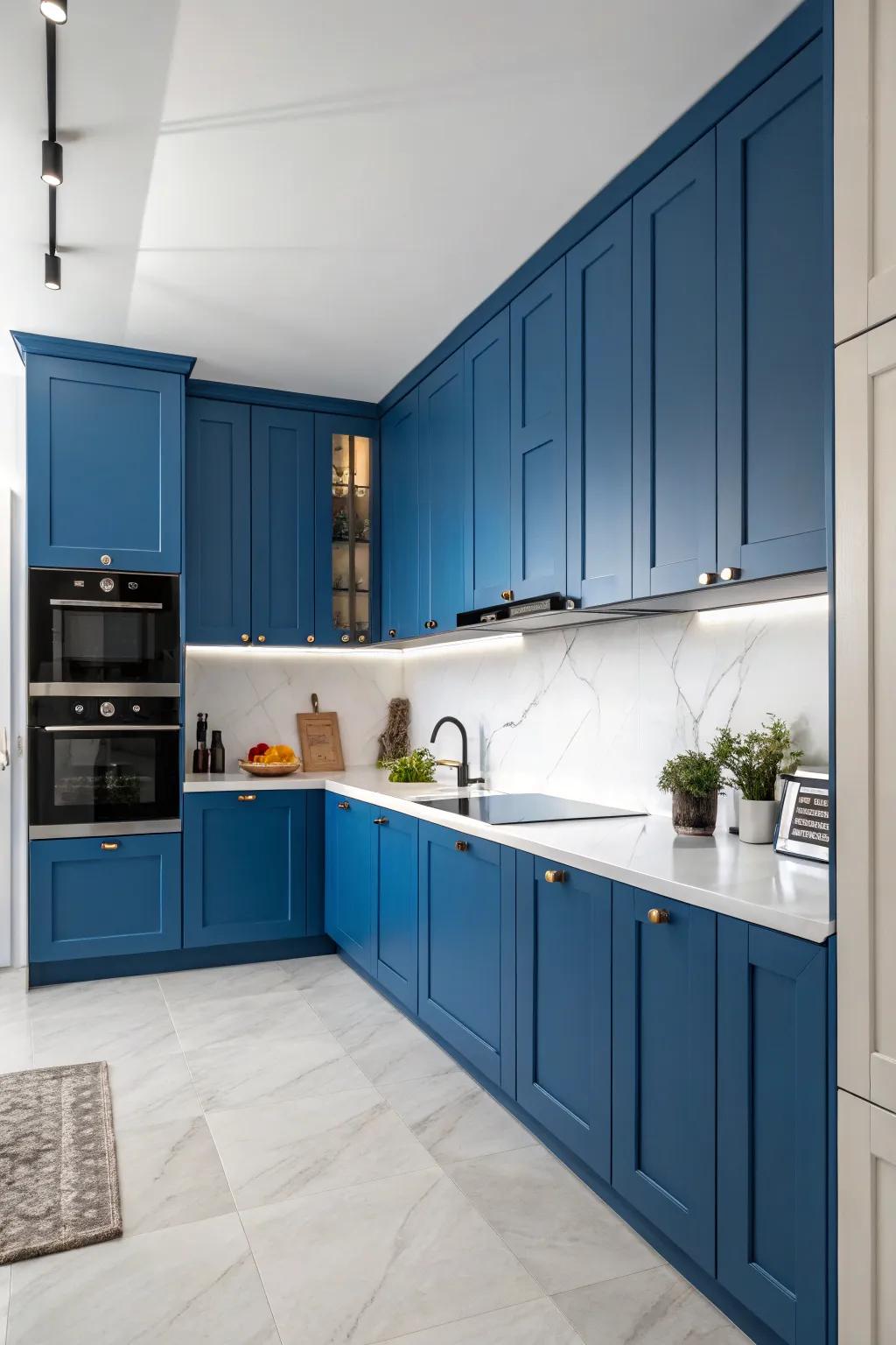 Striking blue embellishments infuse a lively touch into any kitchen environment.