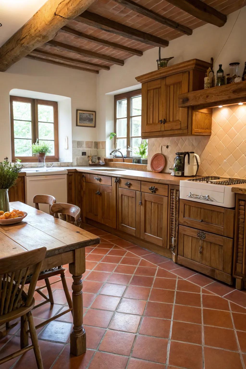 Convey a hint of Tuscany into your cooking area by means of terracotta tiles.