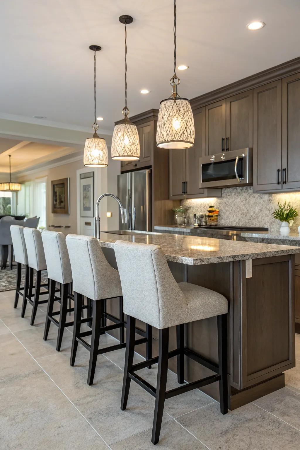 A kitchen island with bar seating, perfect for casual dining.