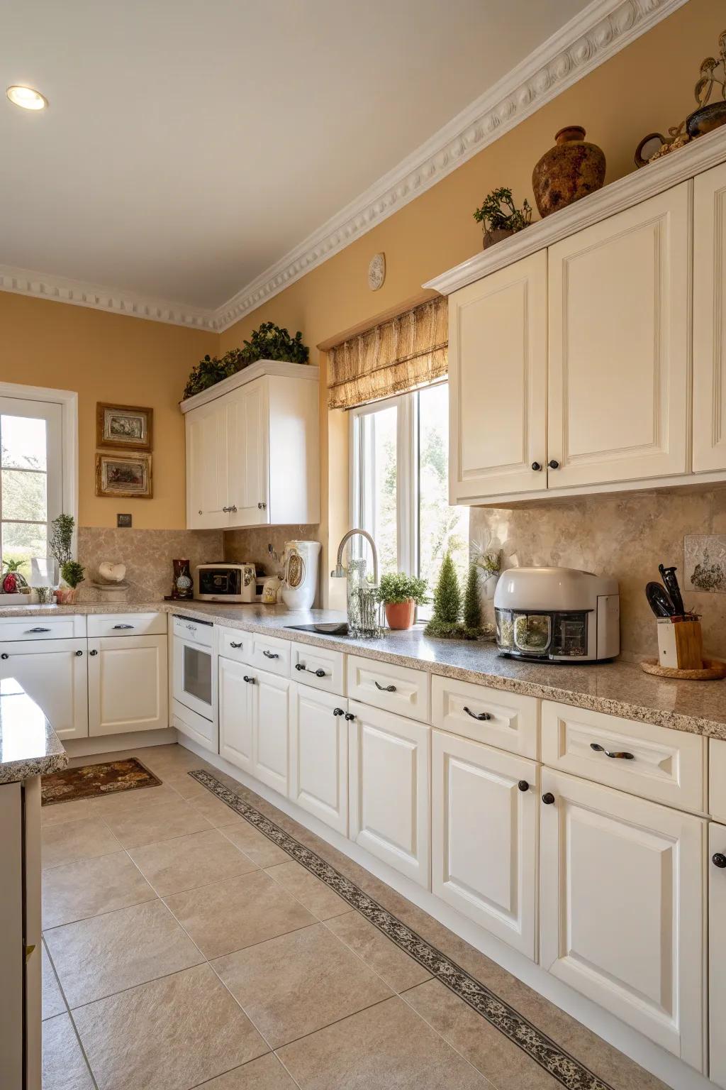 Rich cream walls contribute depth and coziness to your kitchen.