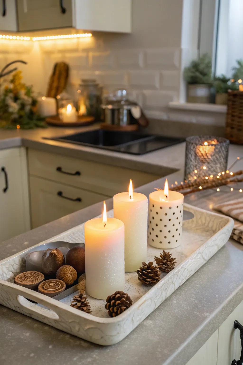 The integration of candlelight cultivates an atmosphere characterized by comfort and grace, appropriate for any culinary environment.