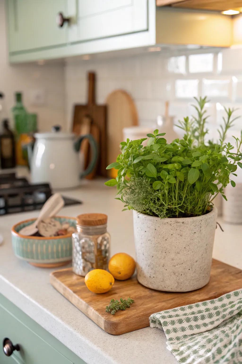 Greenery adds a fresh touch to your kitchen tableau.